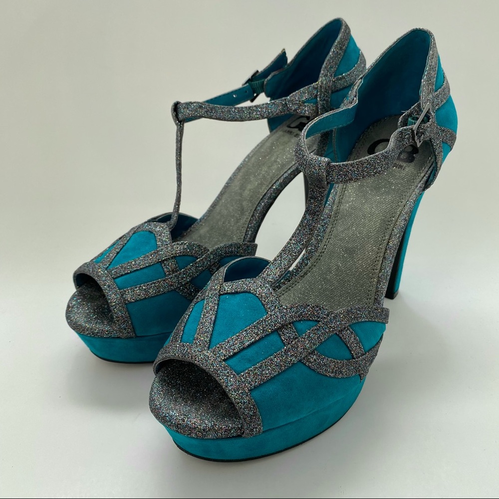 Gianni Bini Teal T-strap Platform Heels Size 10